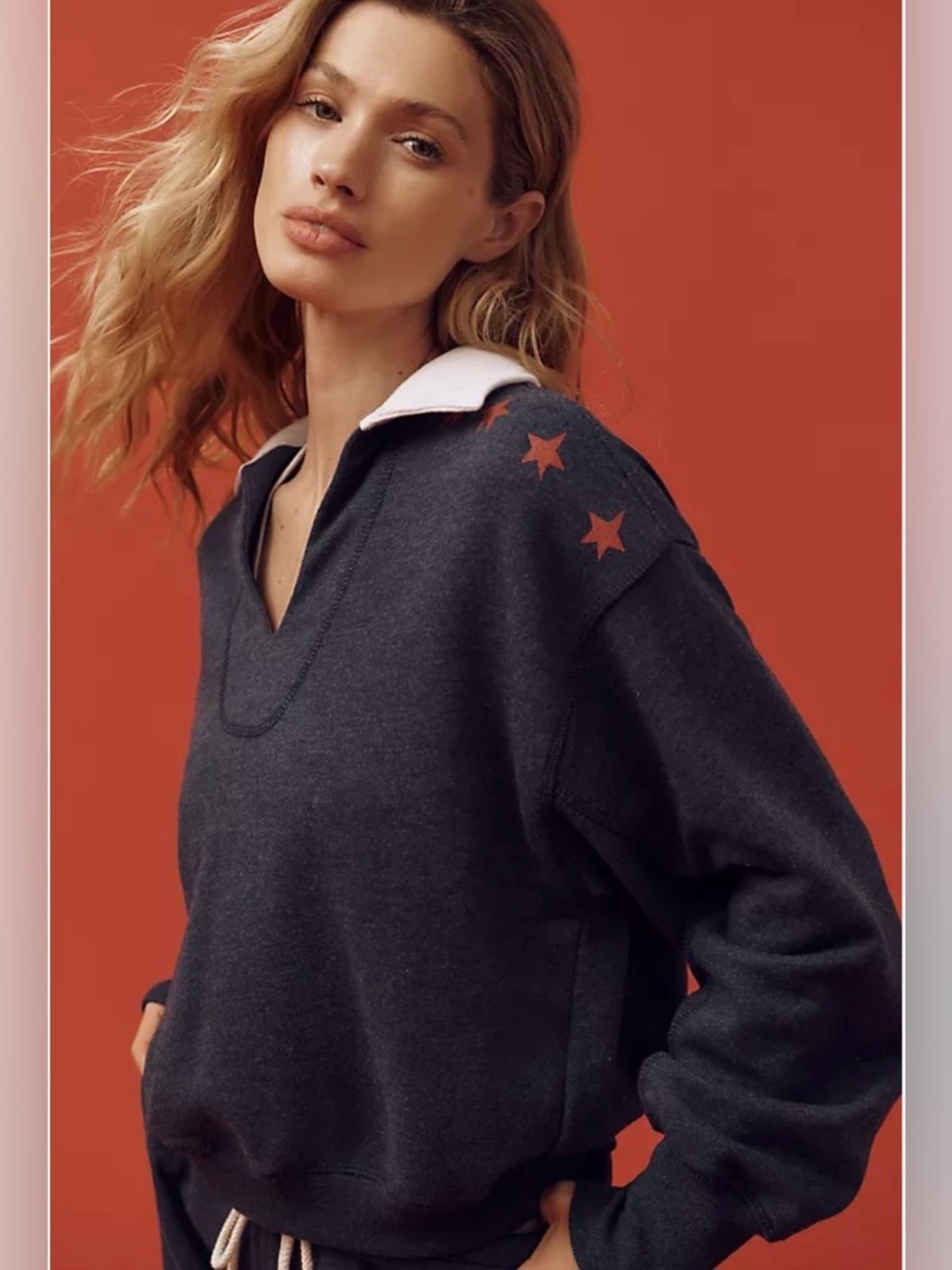 Sundry Vintage Terry Popover Polo Sweatshirt size S